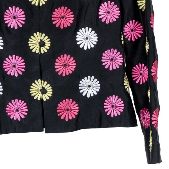 Kelly Diane Floral Embroidered Jacket 14 Womens Black Pink Buttons Silk Career - Picture 3 of 6